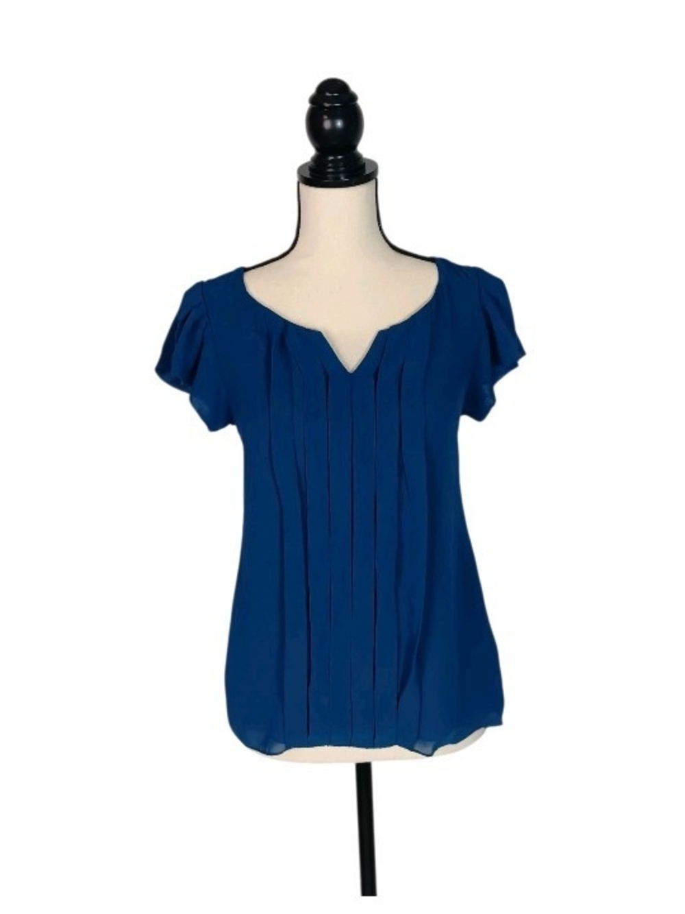 Express Blue Flutter Short Sleeve Pleated Office Siren Blouse